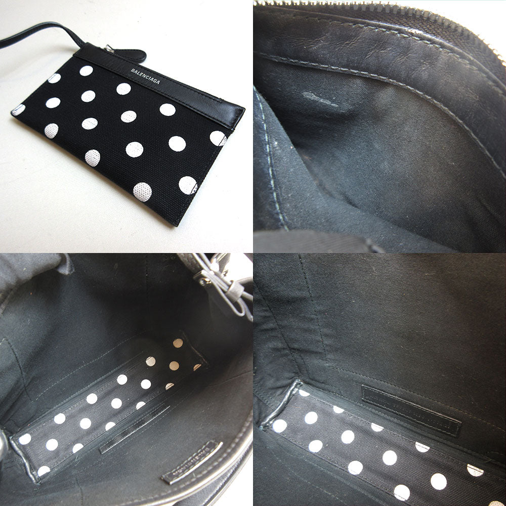 Balenciaga Navy Cabas XS Canvas Bag Black White Dots