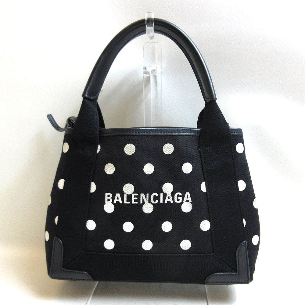 Balenciaga Navy Cabas XS Canvas Bag Black White Dots