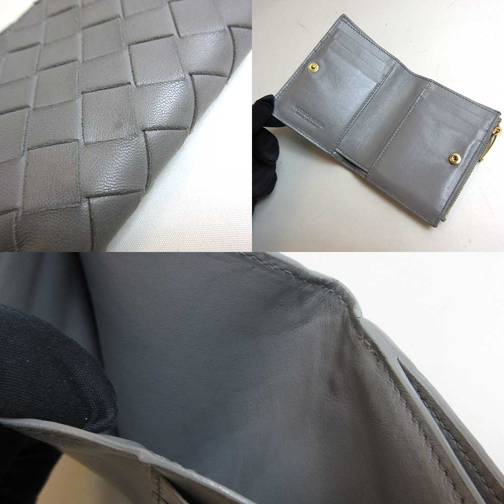 Bottega Veneta Leather Mini Wallet Gray in Very Good Condition