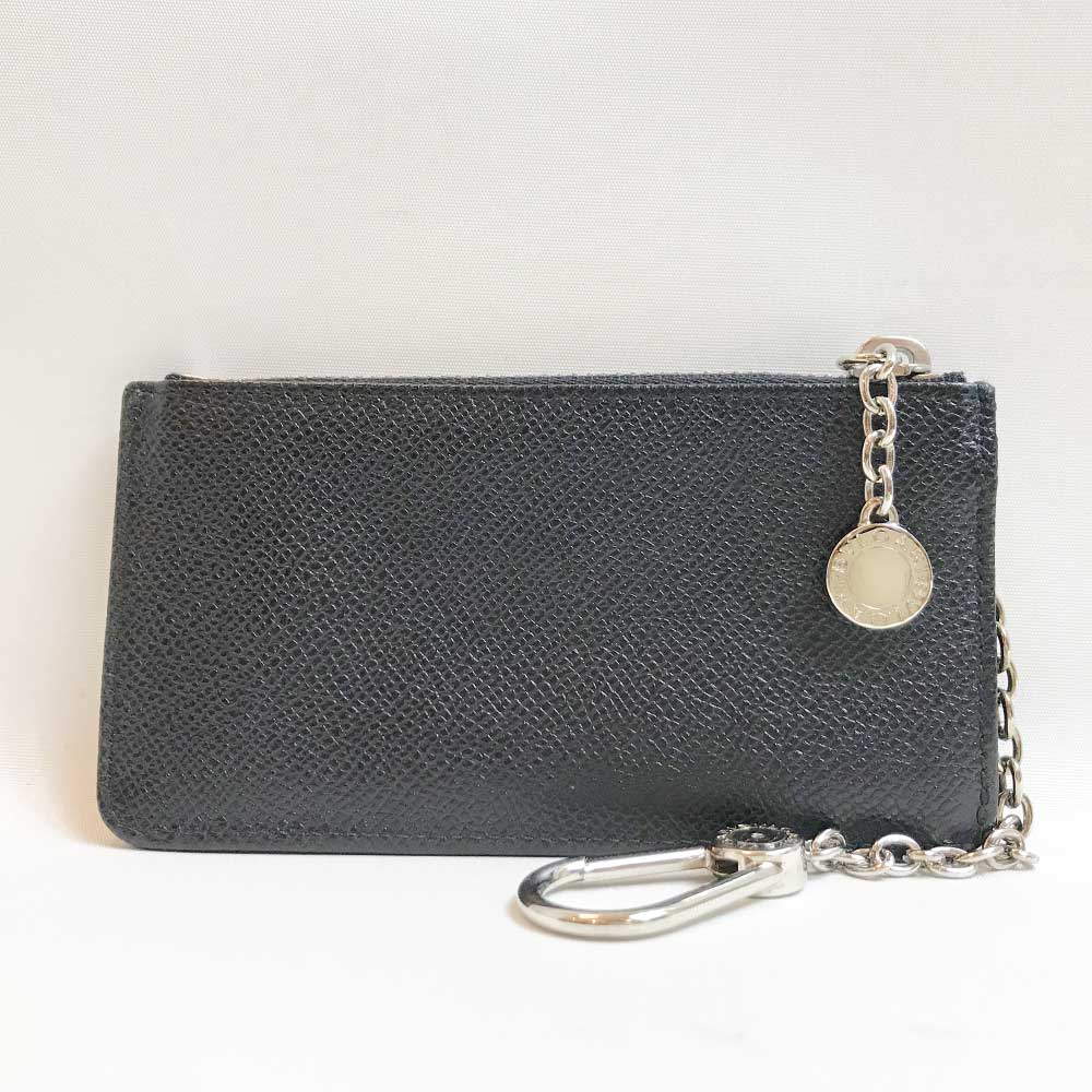 Bvlgari Leather Coin Case with Key Ring, Black