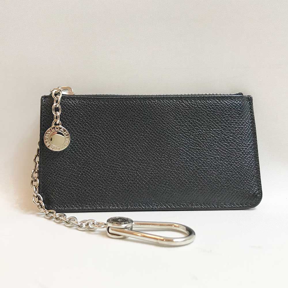 Bvlgari Leather Coin Case with Key Ring, Black