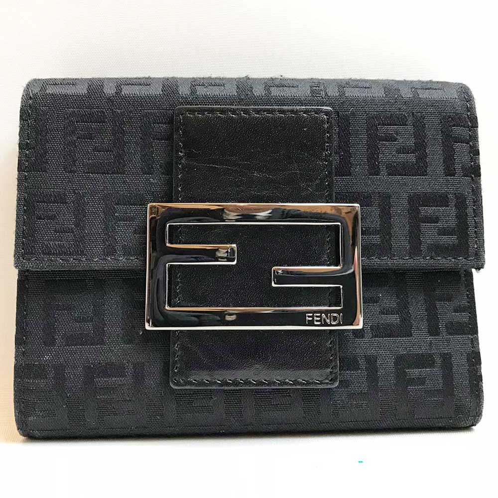 Fendi Zucca Canvas Leather Trifold Wallet 8M0023 in Very Good Condition