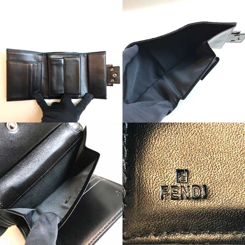 Fendi Zucca Canvas Leather Trifold Wallet 8M0023 in Very Good Condition