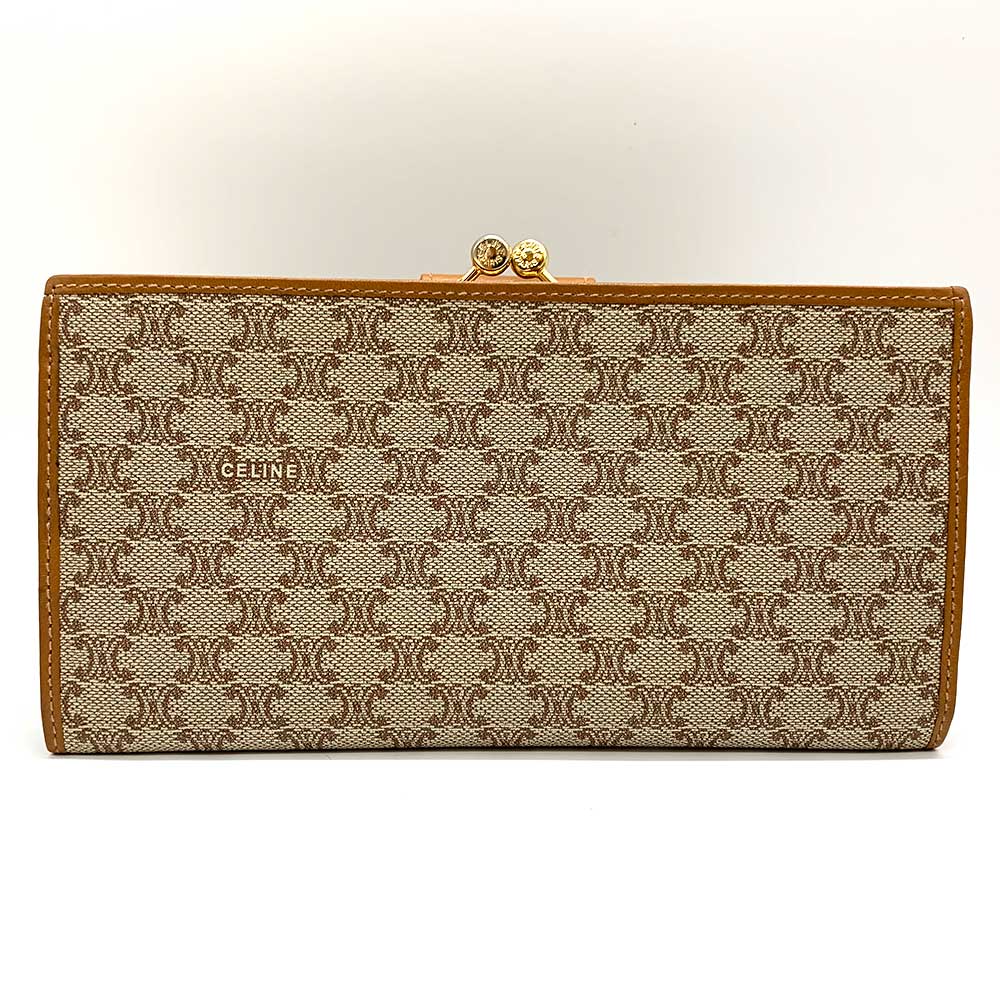 Celine Triomphe Pattern Long Wallet Beige Brown in Great Condition