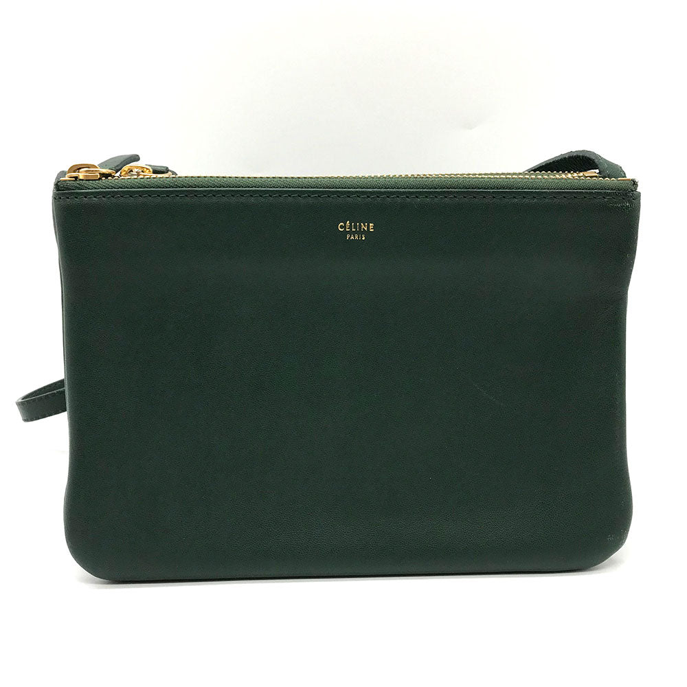 Celine Trio Small Green Lambskin Shoulder Bag in Very Good Condition