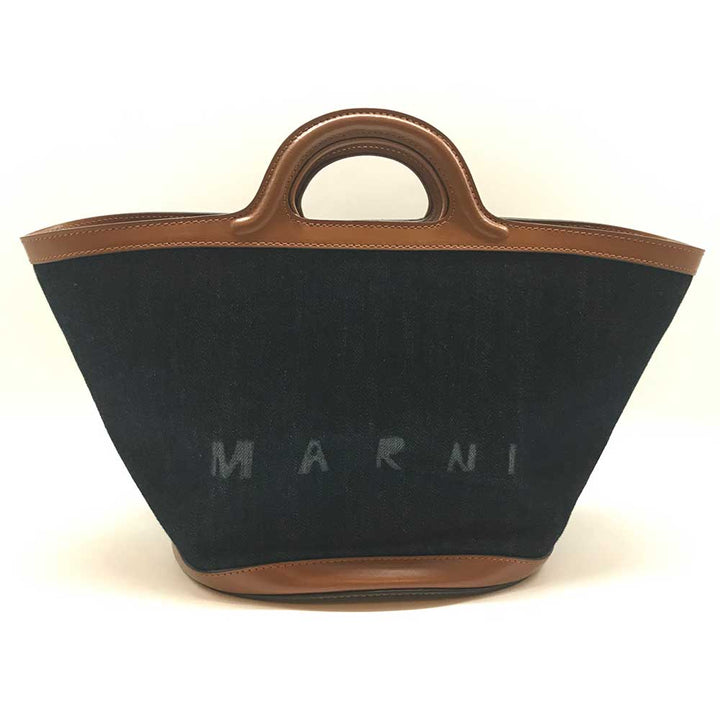 Marni Denim Canvas Leather Handbag Navy