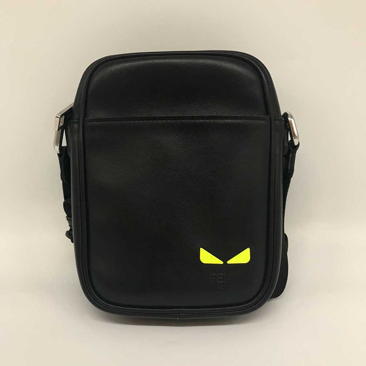 Fendi Leather Shoulder Bag ICU Black Neon Yellow in Very Good Condition