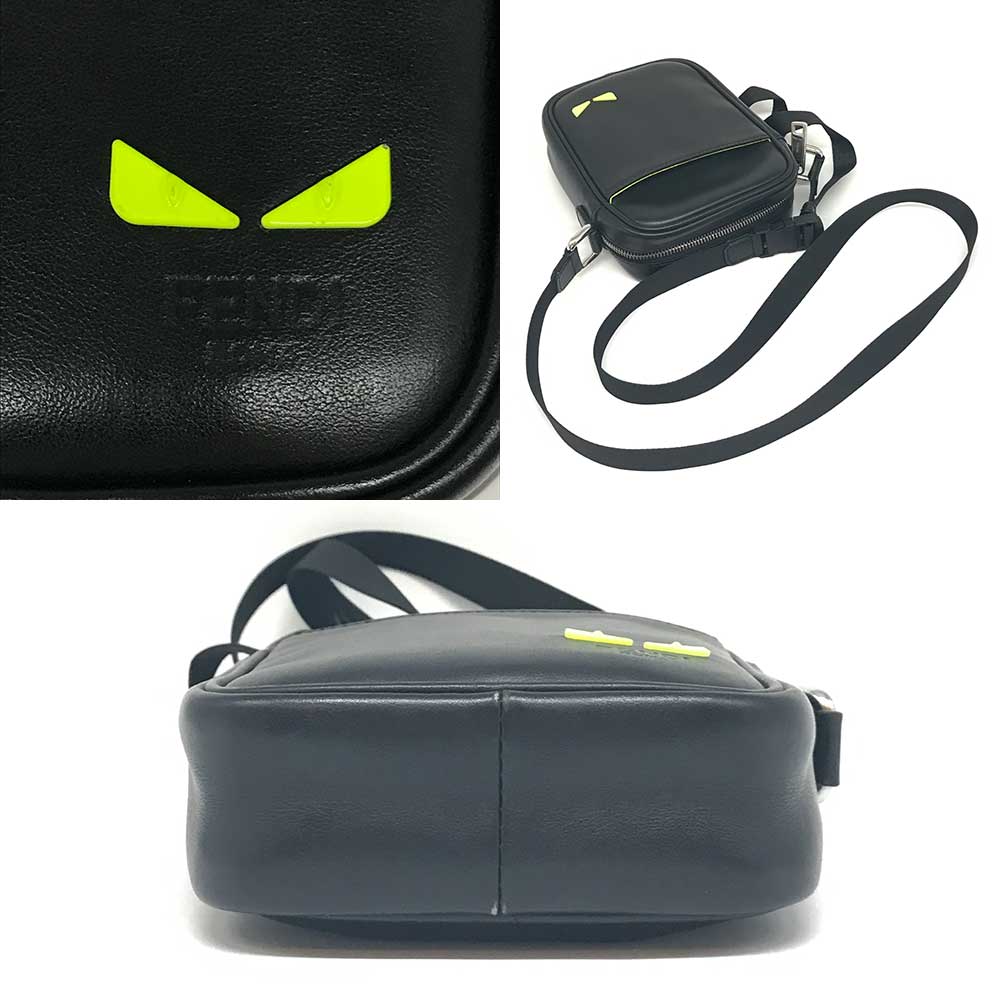 Fendi Leather Shoulder Bag ICU Black Neon Yellow in Very Good Condition