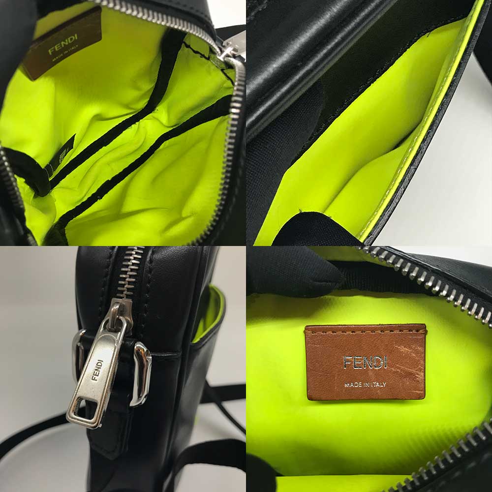 Fendi Leather Shoulder Bag ICU Black Neon Yellow in Very Good Condition