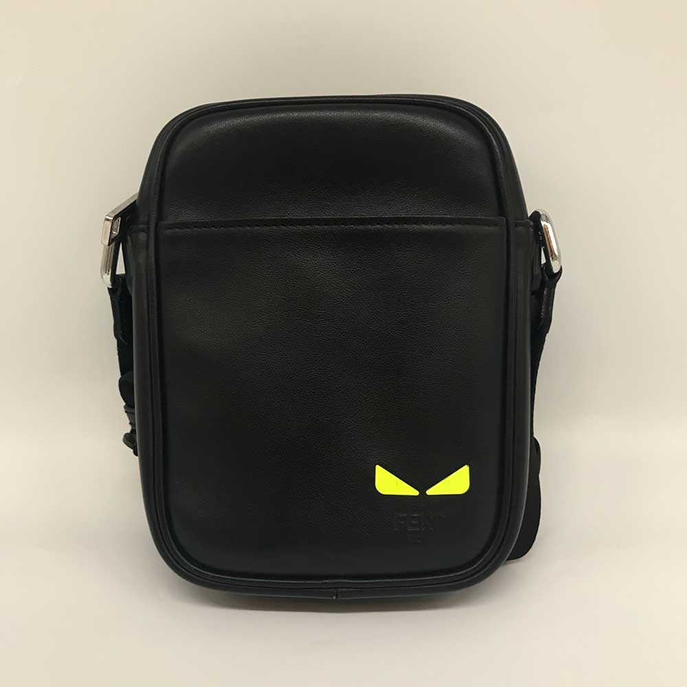 Fendi Leather Shoulder Bag ICU Black Neon Yellow