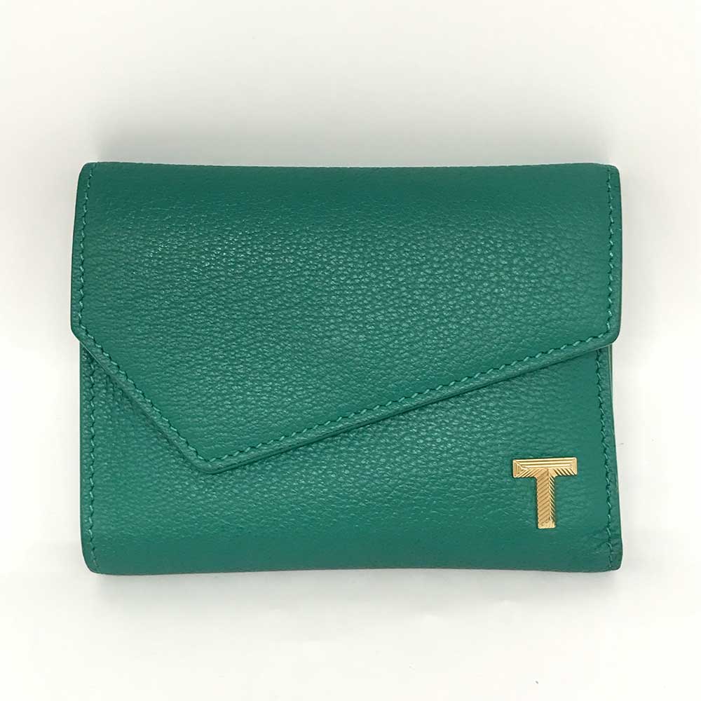 Tiffany & Co Goat Leather Emerald T Wallet Trifold in Very Good Condition