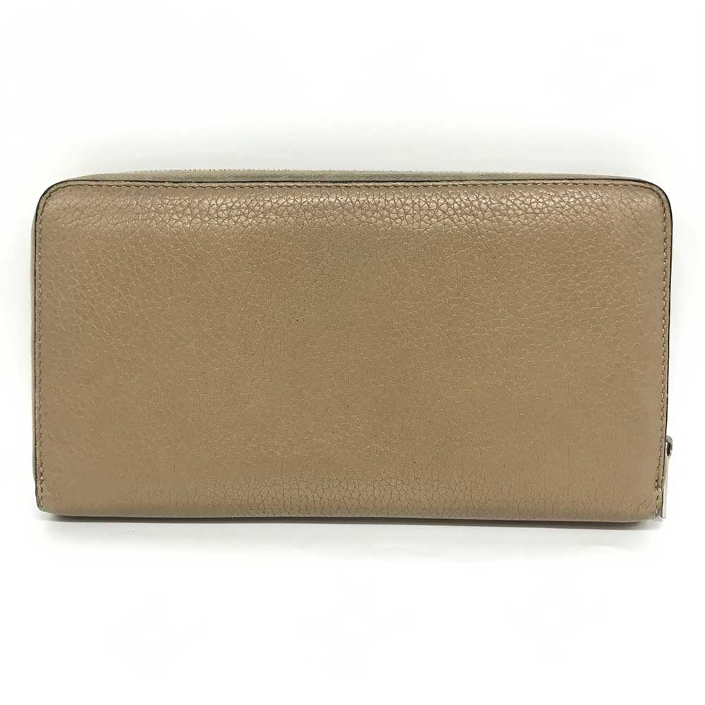 Celine Leather Round Zip Long Wallet Beige