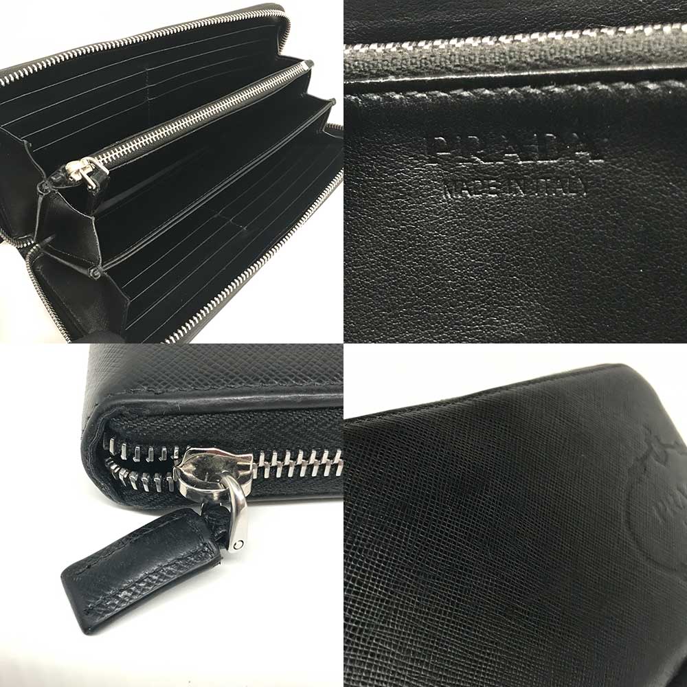 Prada Saffiano Leather Zip Wallet Black