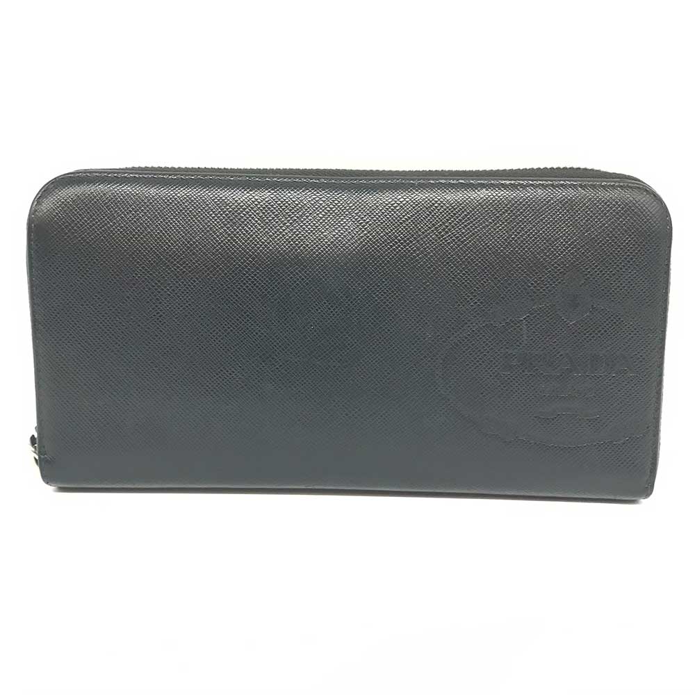 Prada Saffiano Leather Zip Wallet Black