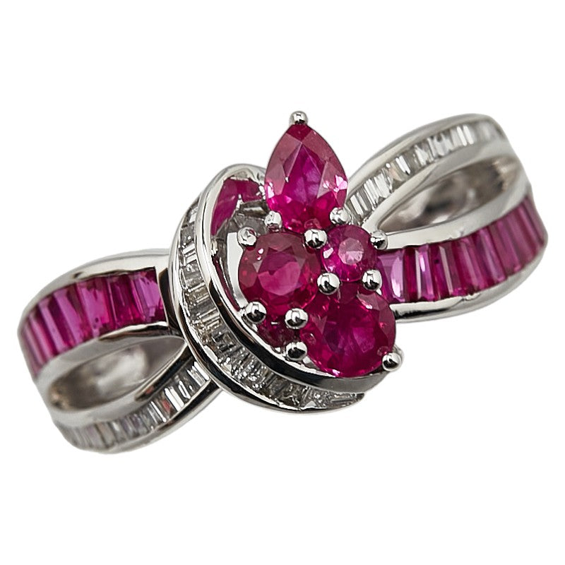 K18WG White Gold Ruby 1.00ct Diamond 0.20ct Ring in Excellent Condition