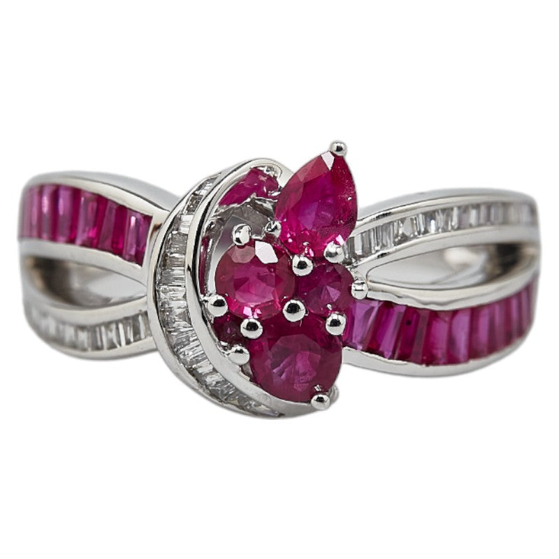 K18WG White Gold Ruby 1.00ct Diamond 0.20ct Ring in Excellent Condition