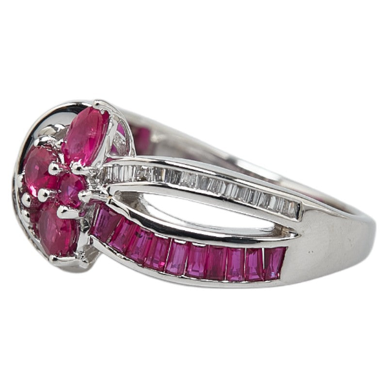 K18WG White Gold Ruby 1.00ct Diamond 0.20ct Ring in Excellent Condition