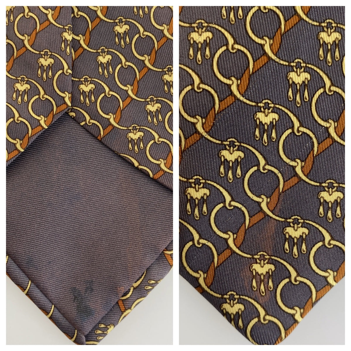 Hermes Silk Chain Pattern Tie 300321 in Very Good Condition