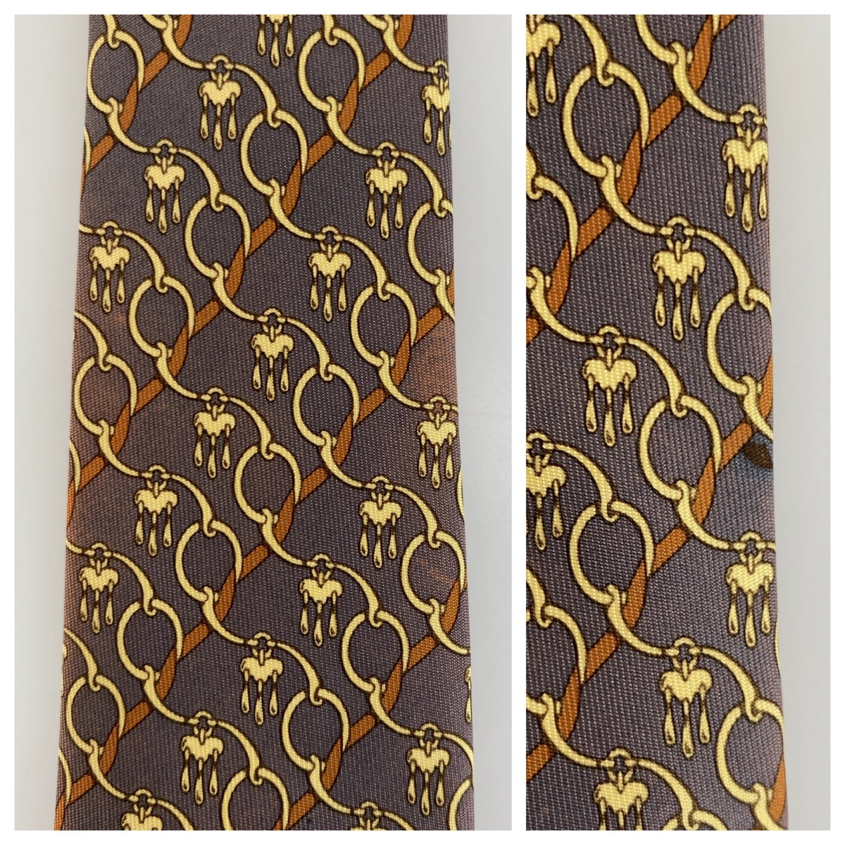 Hermes Silk Chain Pattern Tie 300321 in Very Good Condition