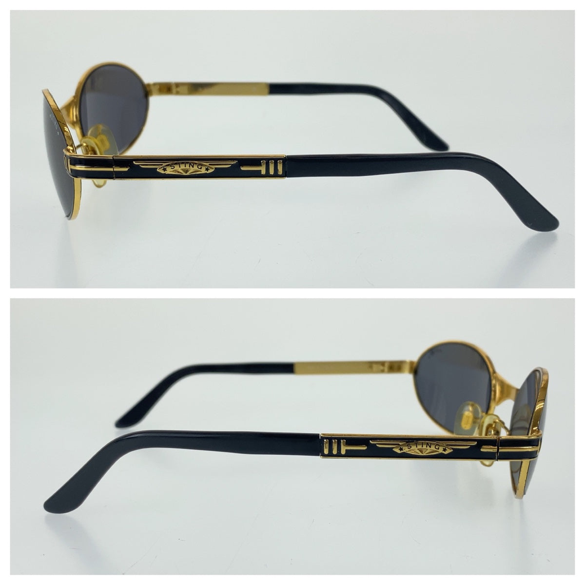 POLICE STING Gold Black Metal/Plastic Oval Sunglasses in Good Condition