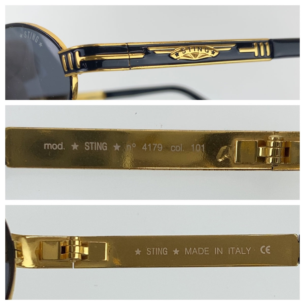 POLICE STING Gold Black Metal/Plastic Oval Sunglasses in Good Condition