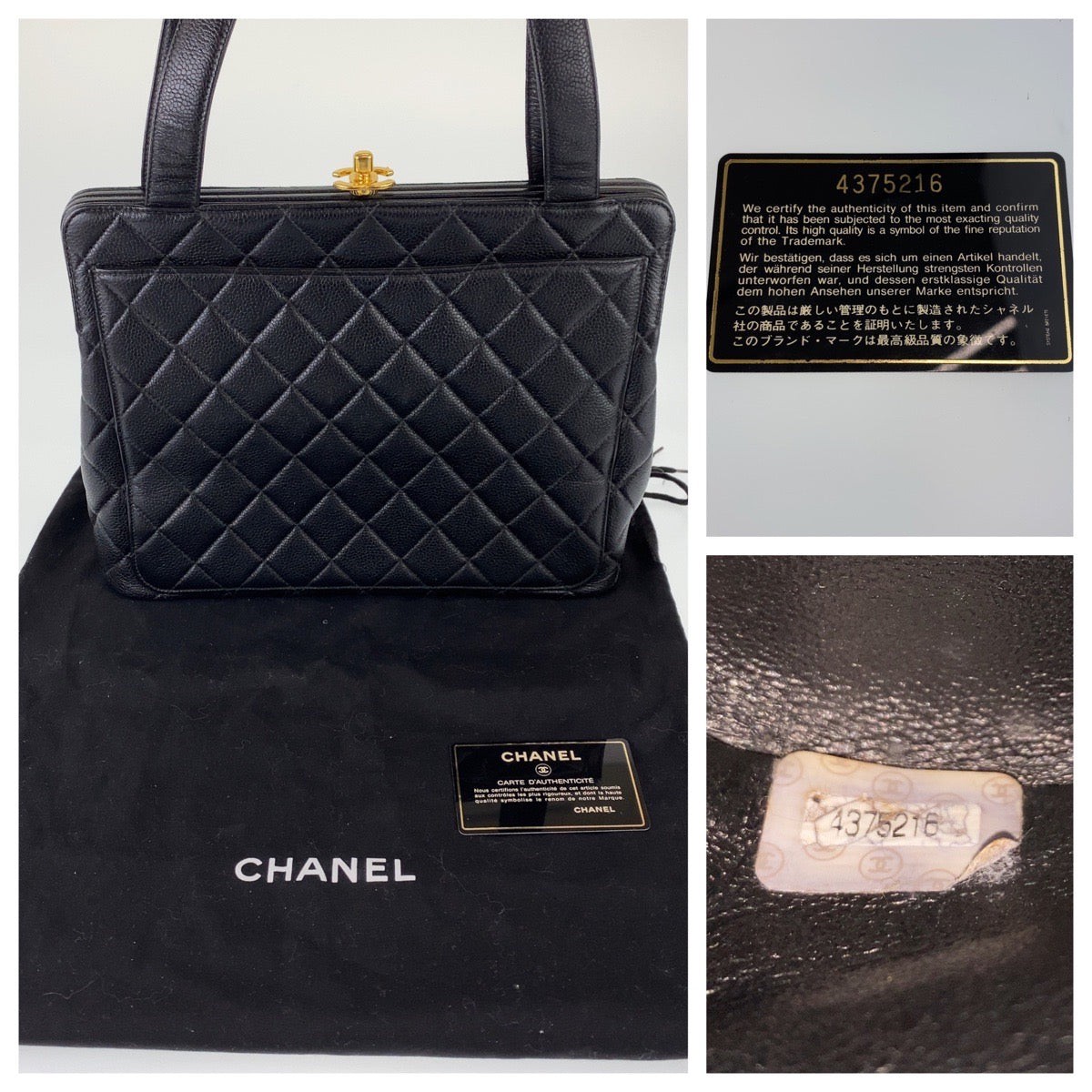 Chanel Vintage Caviar Skin/Metal Coco Mark Matelasse Turn Lock Tote Bag in Great Condition