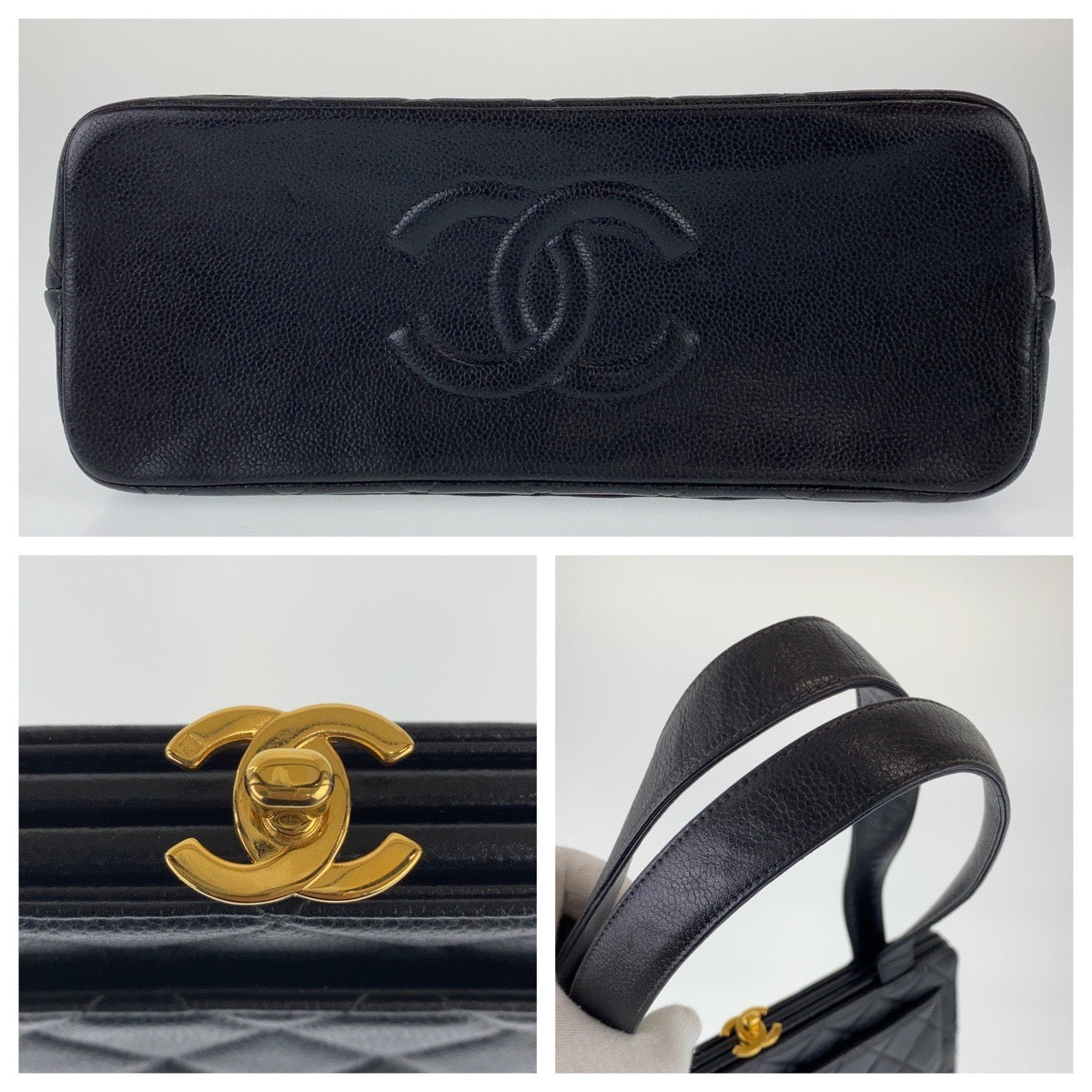 Chanel Vintage Caviar Skin/Metal Coco Mark Matelasse Turn Lock Tote Bag in Great Condition