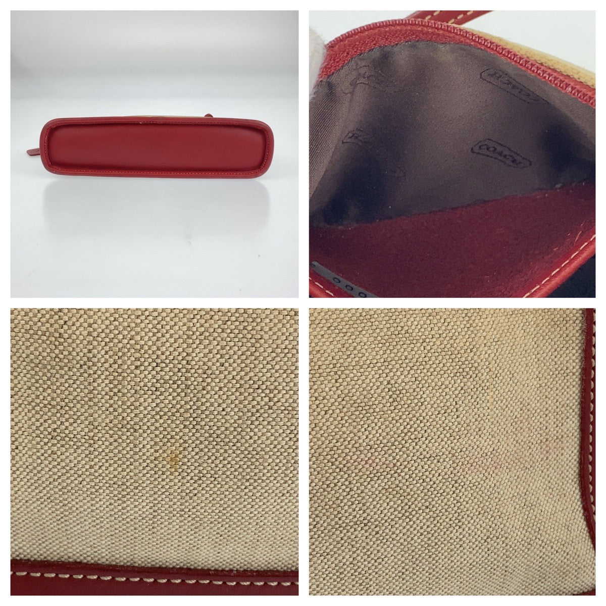 Coach Beige Red Leather Handbag 307069 in Very Good Condition