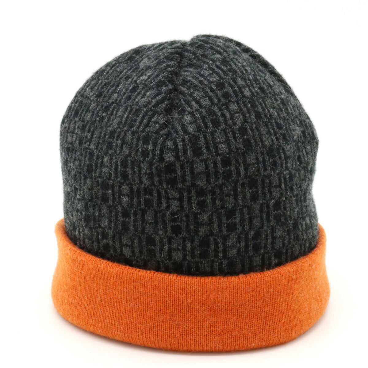 Hermes H Logo Cashmere Knit Hat Black Gray Orange