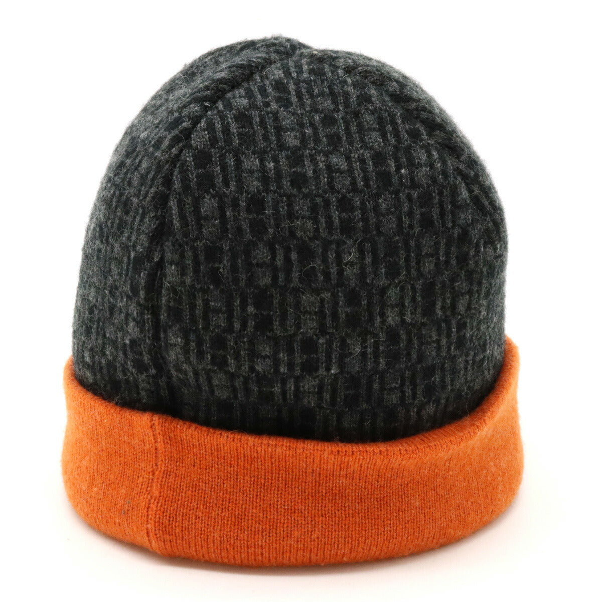 Hermes H Logo Cashmere Knit Hat Black Gray Orange