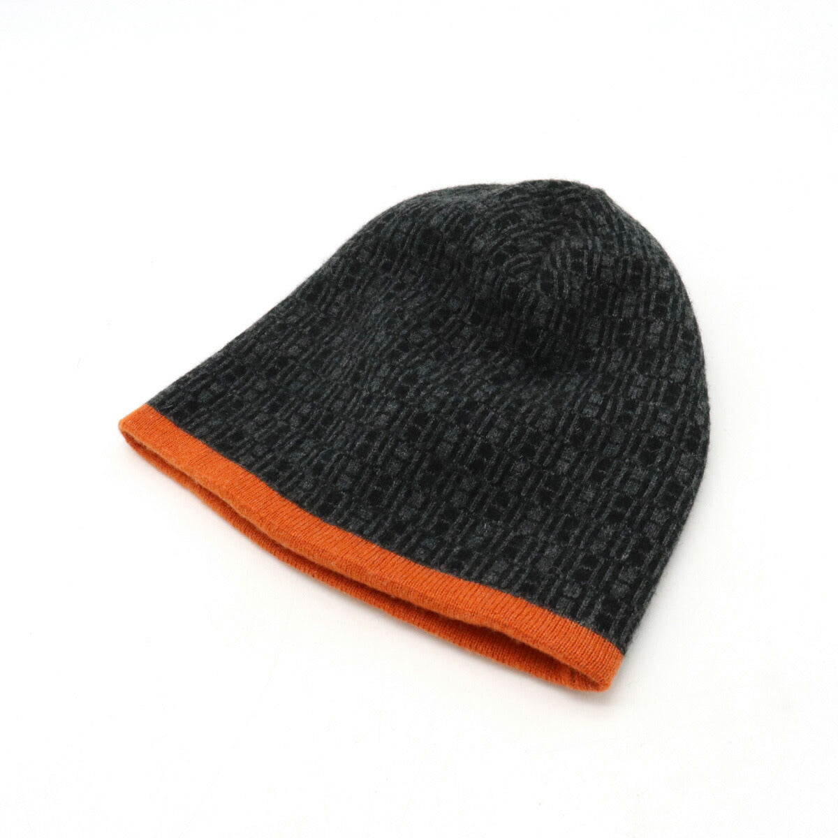 Hermes H Logo Cashmere Knit Hat Black Gray Orange