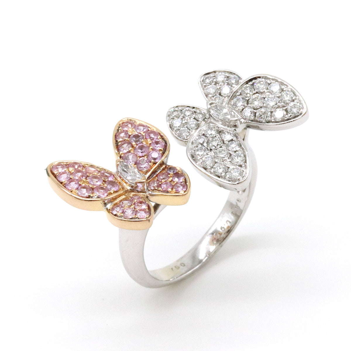 Butterfly Fork Ring Diamond Pink Sapphire K18WG