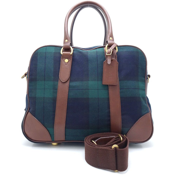 Mackintosh Canvas Leather 2Way Handbag Green Check Brown