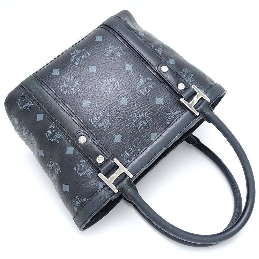 MCM PVC Coated Canvas Leather Handbag Black Gray