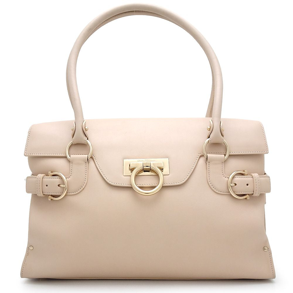 Salvatore Ferragamo Leather Gancini Tote Bag Beige