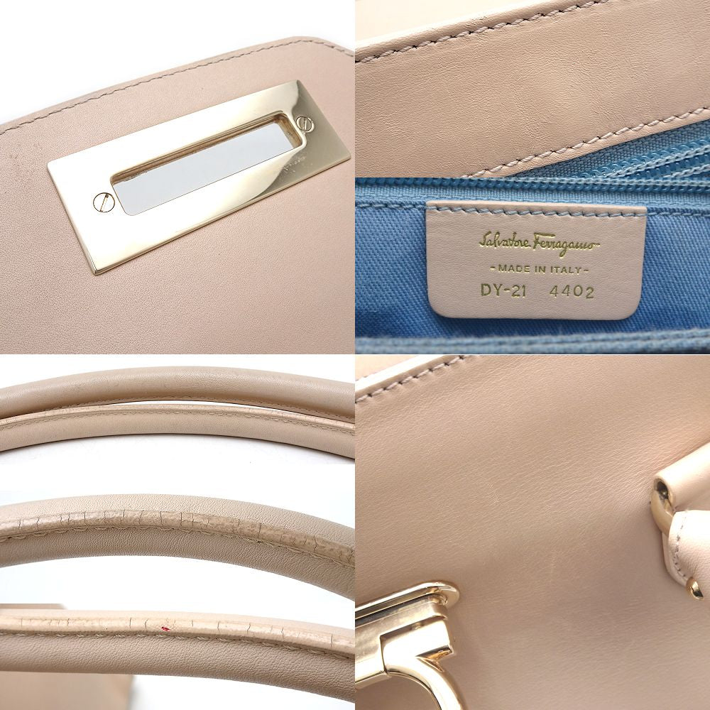 Salvatore Ferragamo Leather Gancini Tote Bag Beige