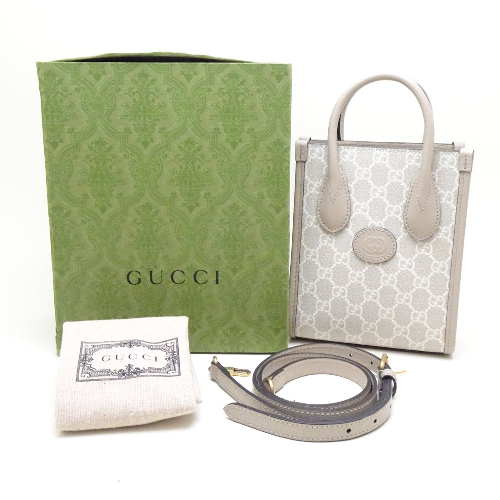 Gucci Leather GG Supreme Canvas 2Way Mini Tote