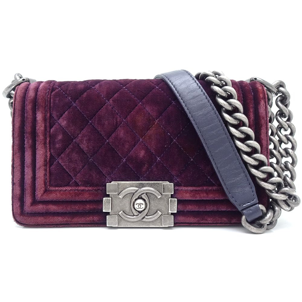 Chanel Boy Velour Shoulder Bag Bordeaux