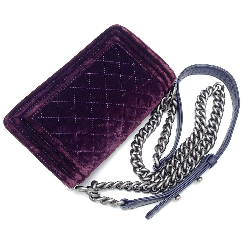 Chanel Boy Velour Shoulder Bag Bordeaux