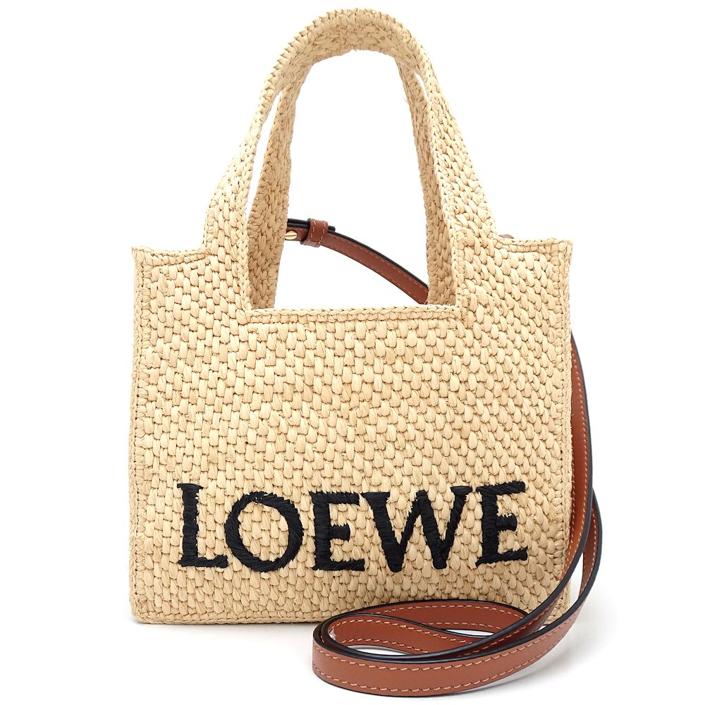 Loewe Raffia Leather Font Mini Tote Bag