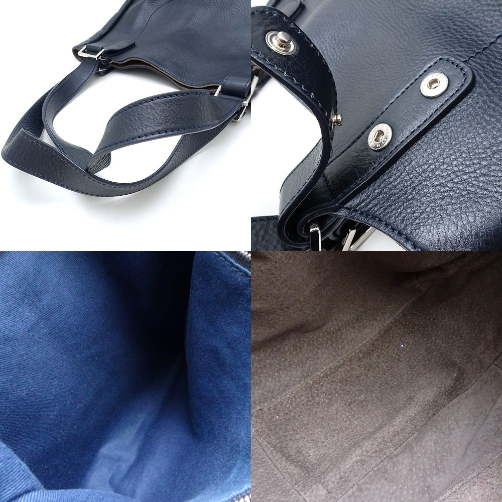 HIROFU Leather 2way Tote Bag Navy