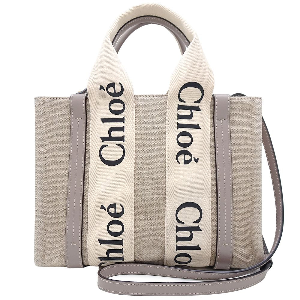 Chloe Woody Small Tote Canvas Leather Shoulder Bag