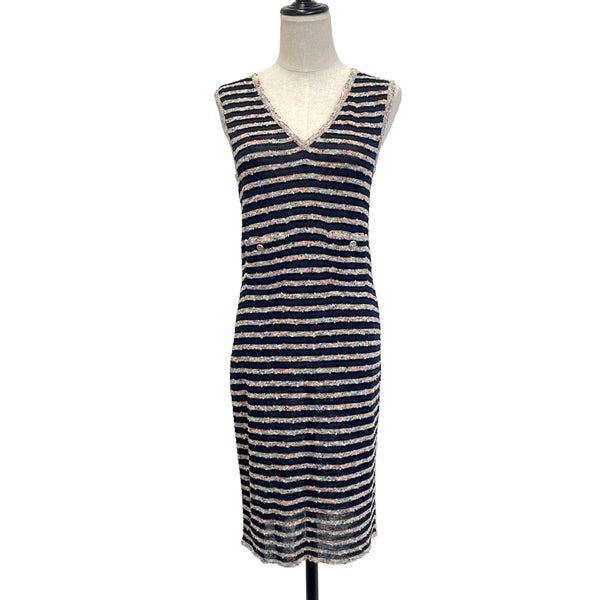 Chanel V Neck Sleeveless Tweed Dress