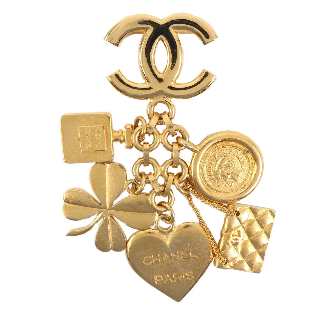 Chanel Gold Plated Heart Clover Brooch