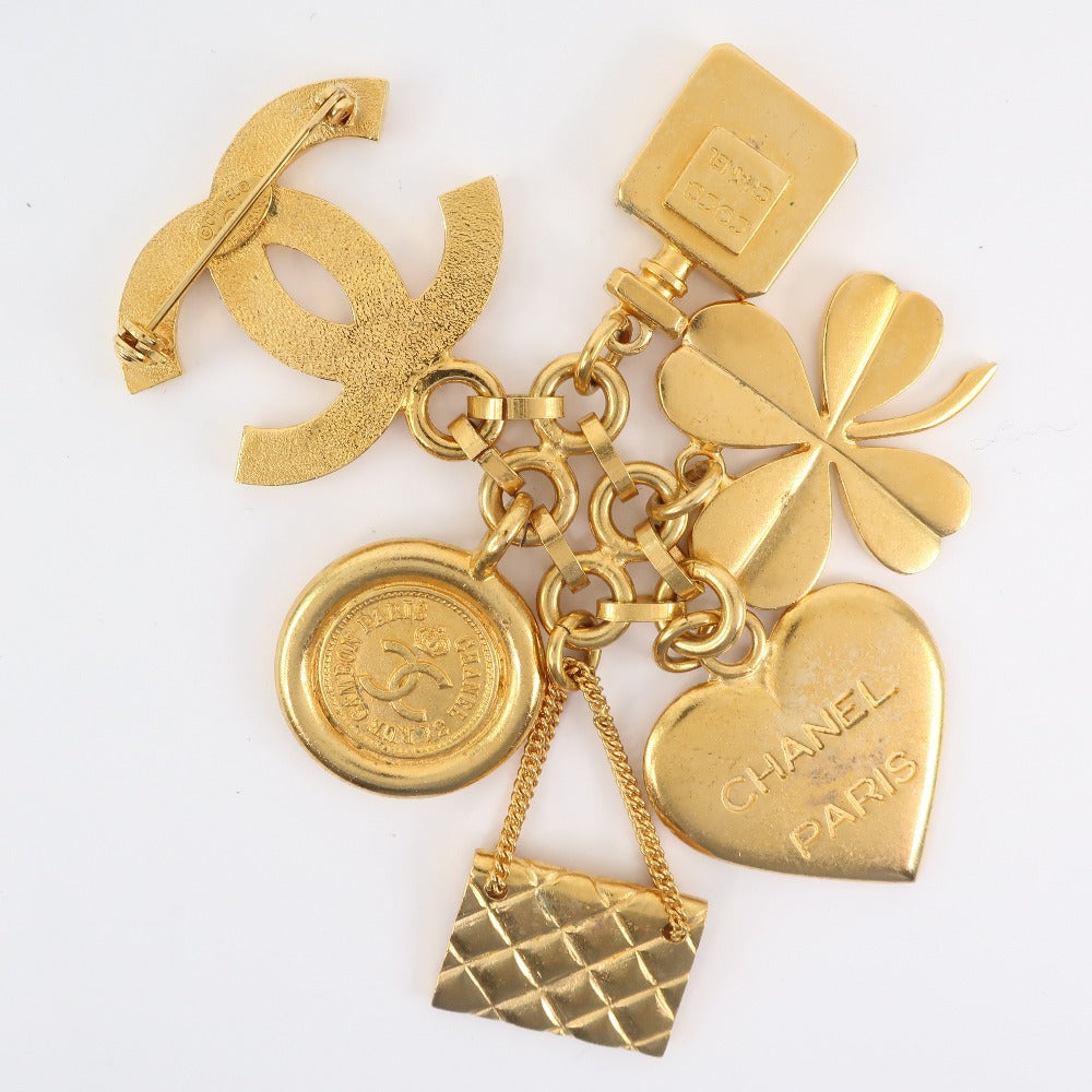 Chanel Gold Plated Heart Clover Brooch