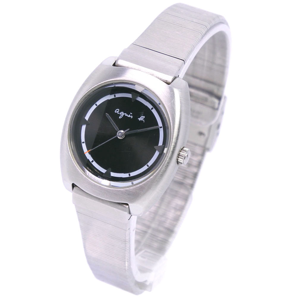 Agnes b. Stainless Steel Silver Quartz Ladies' Watch with Black Dial V701-204A