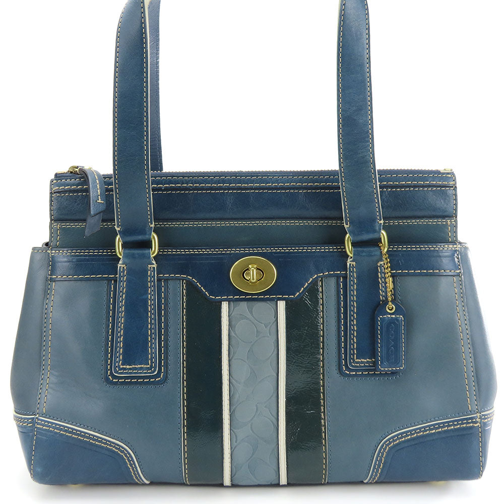 USED COACH Leather Patent Handbag 11609 Blue