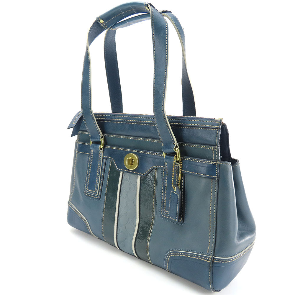 USED COACH Leather Patent Handbag 11609 Blue