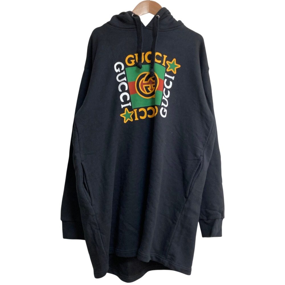 Gucci Logo Print Cotton Long Hoodie Dress