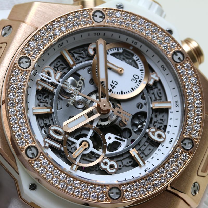 Hublot Unico Diamond Bezel Rose Gold Rubber Watch